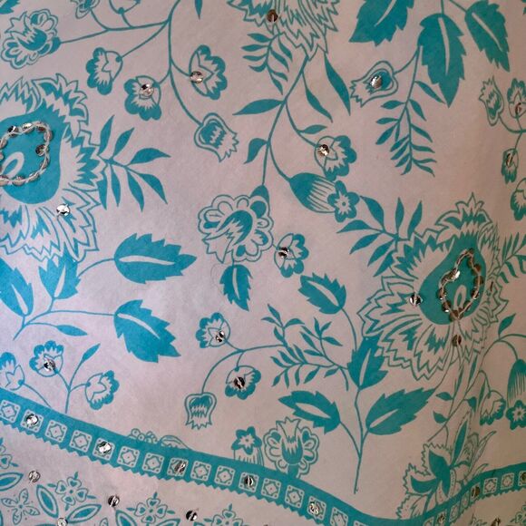 Ana Floral Sequin A Line Swing Lined Skirt Womens 4 Turquoise Boho Hippie Beachy - Picture 3 of 8